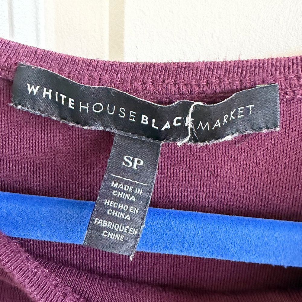 White House Black Market Long-Sleeve Ruffle Cold Shoulder Dress Cabernet Sz SP - Picture 6 of 13